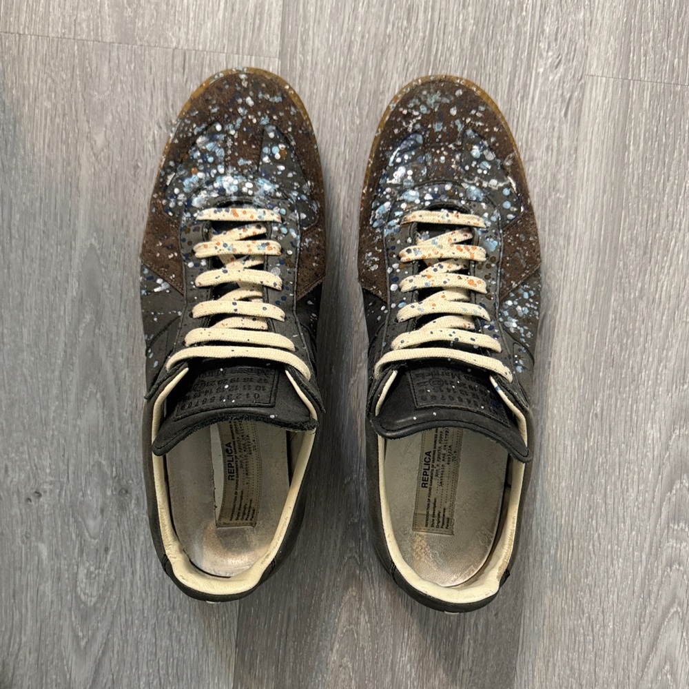 Maison Martin Margiela Black and Brown Splatter Sneakers